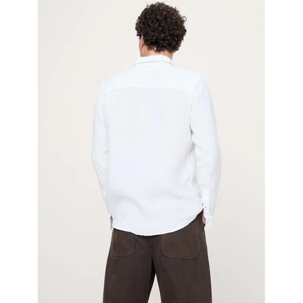 Banana Republic Standard Linen Shirt Mens L Tall White 100% Linen $100 NWOT